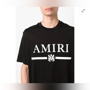 Amiri T-shirt with staggered logo in black and white, men's size S.